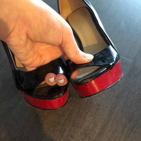 Zara Red Tipped Peep Toe Patent Leather Heels - Picture 5 of 5